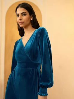 Yumi Blue Velvet Long sleeve Jumpsuit^Women Jumpsuits & Playsuits