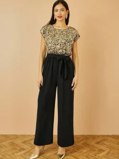 Online Yumi Gold Sequin Top Stretch Jumpsuit
