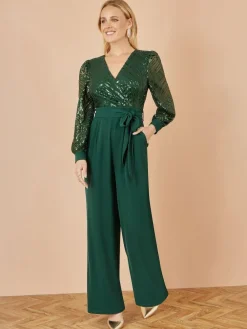 Yumi Green Sequin Wrap Over Jumpsuit^Women Jumpsuits & Playsuits