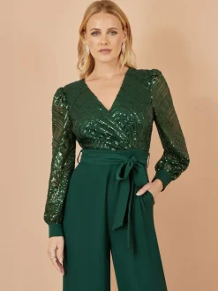 Yumi Green Sequin Wrap Over Jumpsuit^Women Jumpsuits & Playsuits